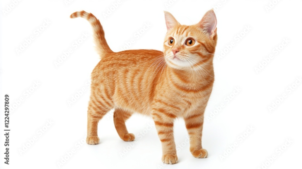 Obraz premium Adorable Ginger Cat Posing Against White Background: A Stunning Portrait of a Domestic Short Hair