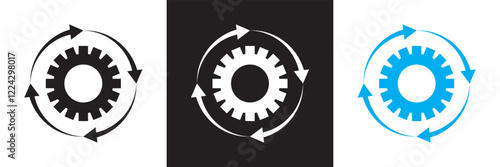 Gear settings  icon set. Containing optimization, sync, process, maintenance, configuration, etc. isolated on white and black background. vector illustration. EPS10