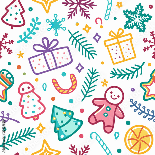 Festive Christmas doodle seamless pattern. (1)