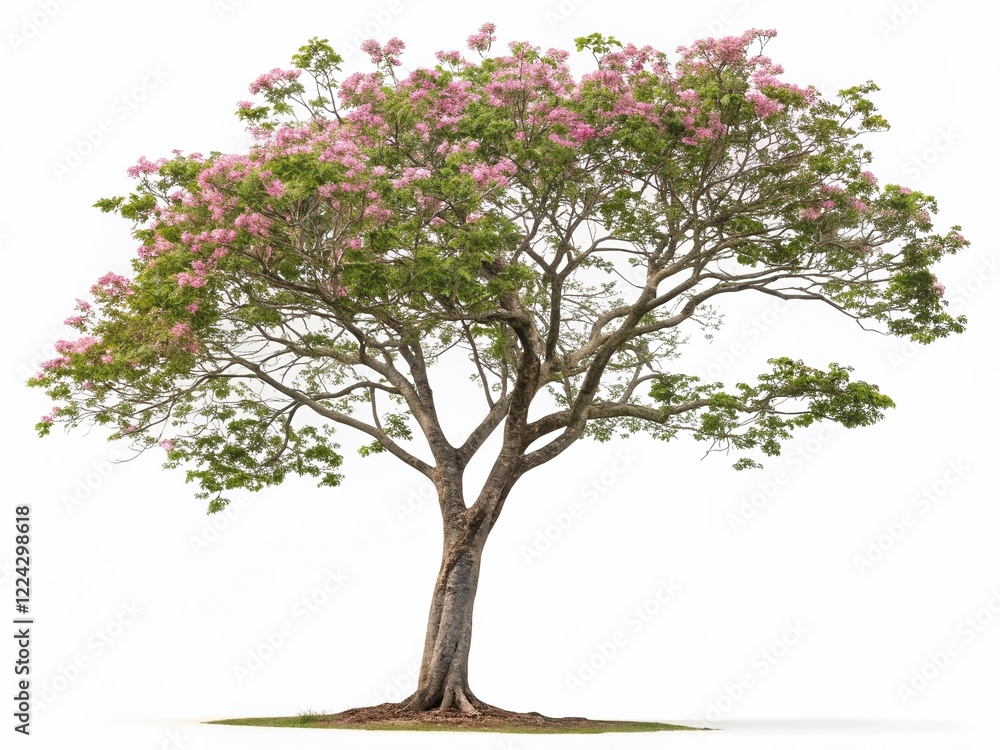 Obraz premium 3D Render of Handroanthus Impetiginosus Tree Isolated on White Background - Copy Space Left
