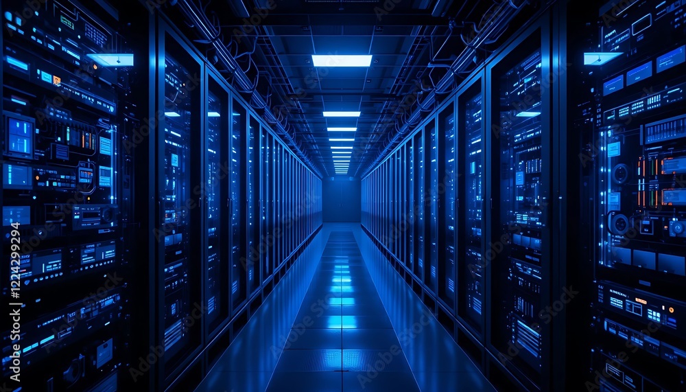Explore a Modern Data Center Server Room Corridor Explore a Modern Data Center Server Room Corridor