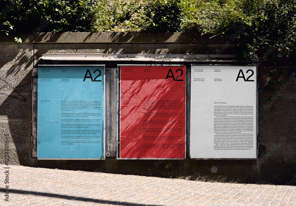 Mockup Of Three Vertical Customized A2 Posters Stock Template | Adobe Stock