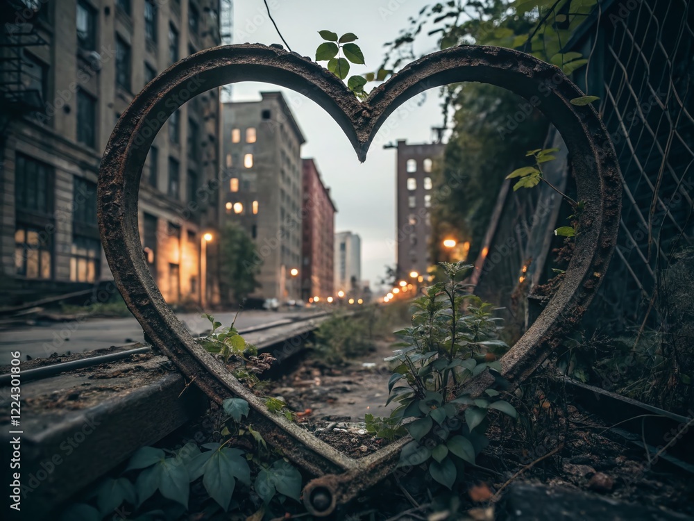 Fototapeta premium Abandoned Building Valentine's Day Heart Frame Urban Exploration Photography