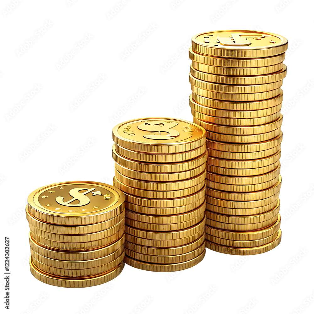 Three stacks of golden coins money growth concept isolated on white background.PNG transparent
Three stacks of golden coins money growth concept isolated on white background.PNG transparent