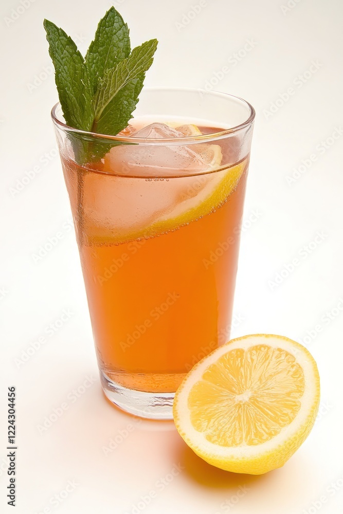 A glass of iced tea with a sprig of mint and a slice of lemon providing a refreshing, citrusy summer drink. A glass of iced tea with a sprig of mint and a slice of lemon providing a refreshing, citrusy summer drink.