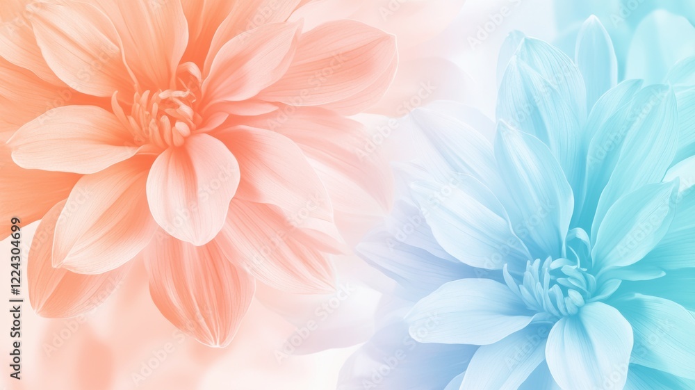 Obraz premium A serene blend of pastel flowers in soft orange and blue tones, creating a calming and harmonious visual experience.