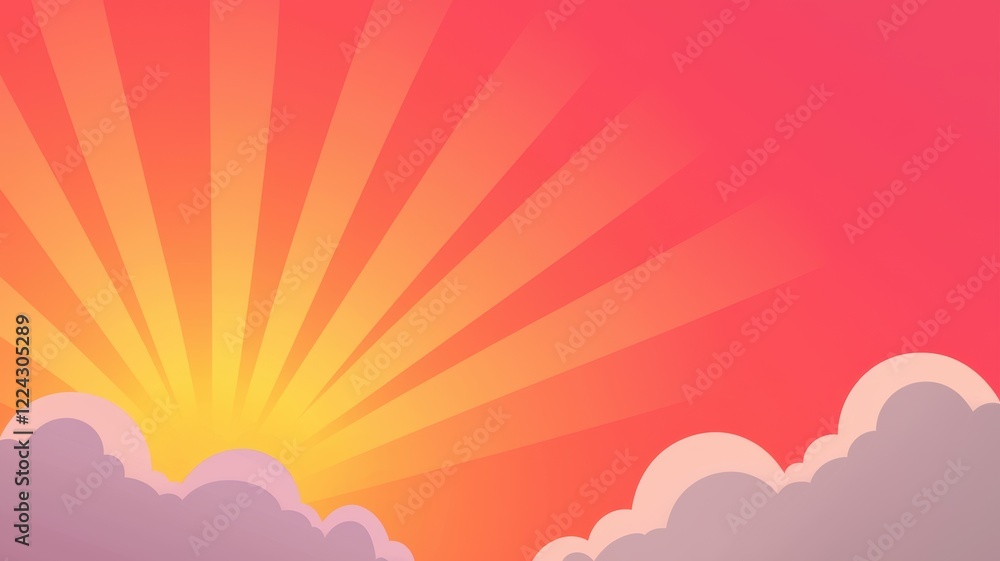 A vibrant sunrise with rays of light spreading across a pink sky, framed by soft clouds, creating a peaceful and uplifting atmosphere. A vibrant sunrise with rays of light spreading across a pink sky, framed by soft clouds, creating a peaceful and uplifting atmosphere.