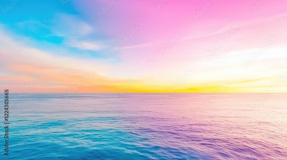 Pastel sunset over calm ocean; peaceful seascape for travel brochures Pastel sunset over calm ocean; peaceful seascape for travel brochures