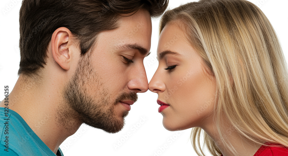 young couple sharing a romantic moment with intimate gaze and close connection in bright setting young couple sharing a romantic moment with intimate gaze and close connection in bright setting