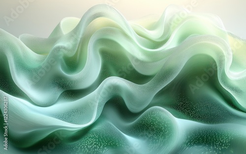 Elegant Green Flowing Abstraction with Translucent Layers and Soft Lighting photo