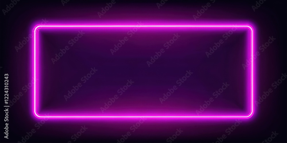 Neon rectangle frame with soft pink glow emitting light at night, sleek design Neon rectangle frame with soft pink glow emitting light at night, sleek design