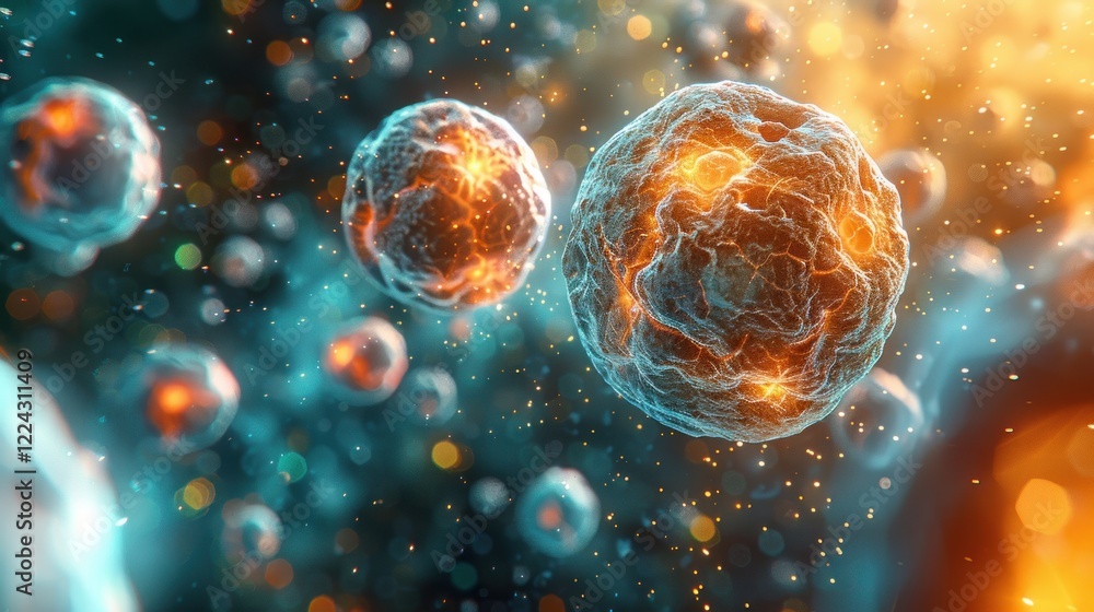 Naklejka premium Abstract Microscopic Cells With Glowing Centers