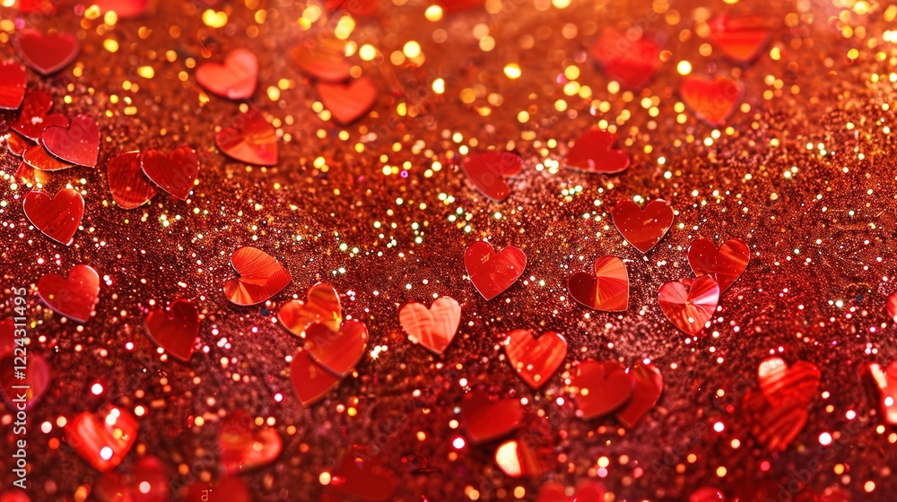 Vibrant red hearts adorned with glitter set against a vivid background, perfectly embodying the Valentine's Day theme. The sparkling hearts are a symbol of love and celebration on this special day. Vibrant red hearts adorned with glitter set against a vivid background, perfectly embodying the Valentine's Day theme. The sparkling hearts are a symbol of love and celebration on this special day.
