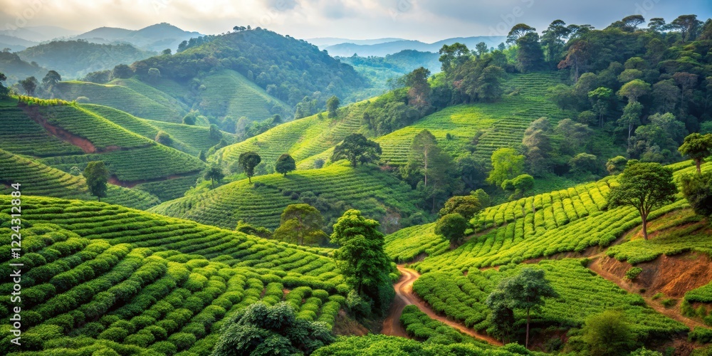 custom made wallpaper toronto digitalSloping coffee hills with lush greenery and towering trees in Coorg landscape, karnataka