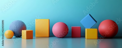 Set of abstract shapes in different colors, 3d render, Generative AI