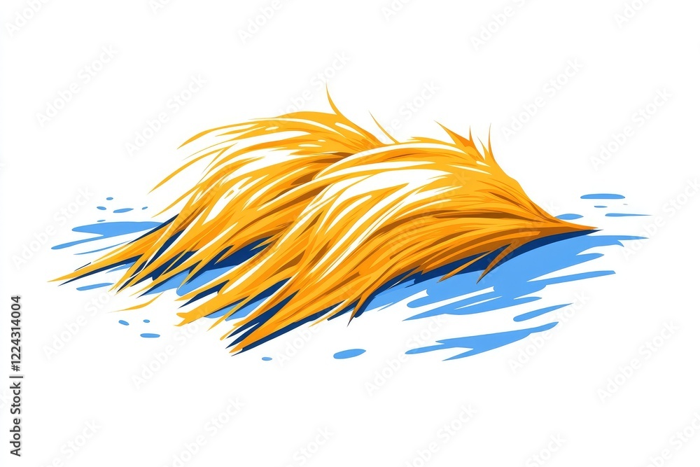 Vibrant yellow grass swaying gently on a serene blue water surface, evoking tranquility Vibrant yellow grass swaying gently on a serene blue water surface, evoking tranquility
