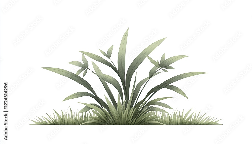 Lush green grass and plants growing vibrantly against a clean white background, ideal for nature themes Lush green grass and plants growing vibrantly against a clean white background, ideal for nature themes