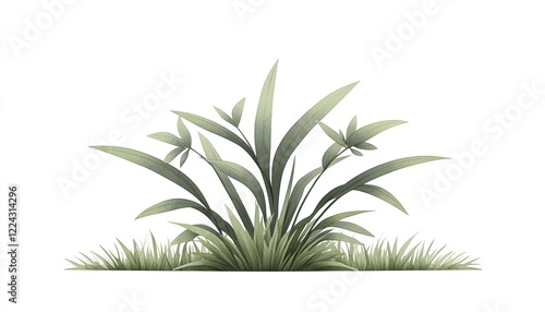 Lush green grass and plants growing vibrantly against a clean white background, ideal for nature themes