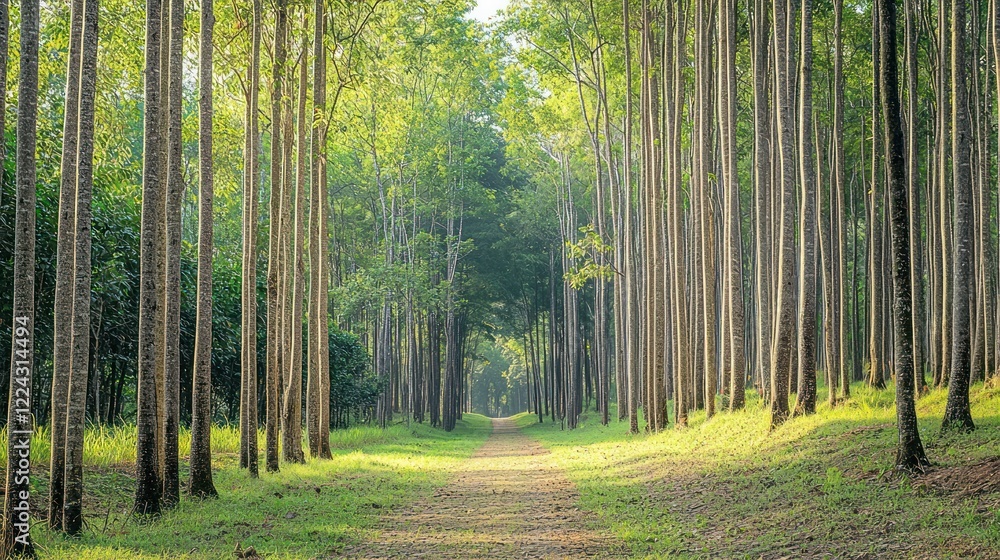 Fototapeta premium Serene Pathway Through a Lush Green Forest