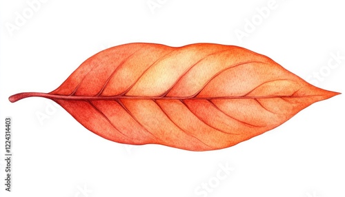 Vibrant orange leaf showcasing intricate vein patterns against a clean white background