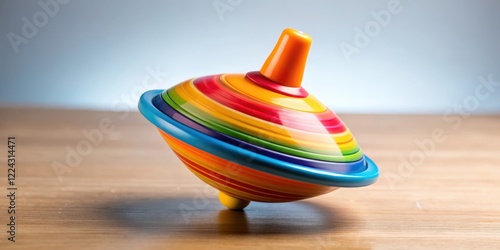 A spinning top toy balancing on its tip, showcasing the gyroscopic effect as it rotates with ease, kid's toy photo