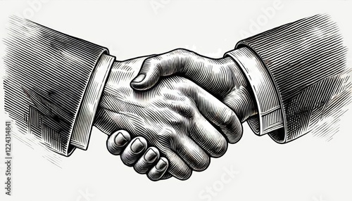 handshake between two businessmen  antique  hand-drawn vintage illustration . engraving style 
