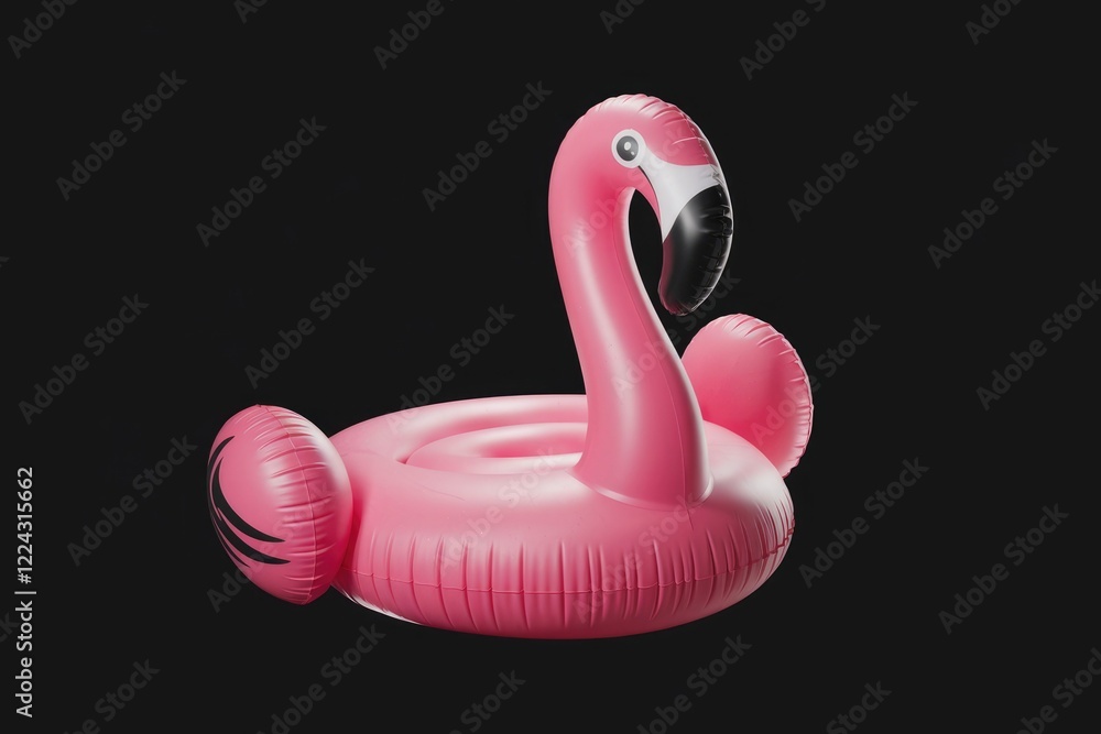 Vibrant Pink Inflatable Flamingo Float On A Black Background Vibrant Pink Inflatable Flamingo Float On A Black Background