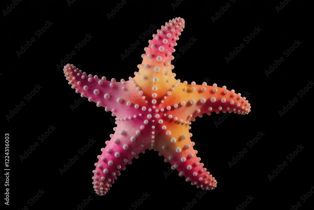 A Vibrant Pink And Orange Starfish With White Dots On A Black Background A Vibrant Pink And Orange Starfish With White Dots On A Black Background