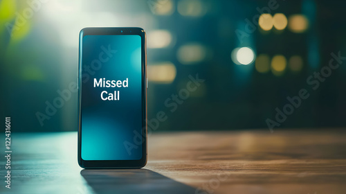 Missed call notification on smartphone urban setting digital communication nighttime close-up view convenience of technology