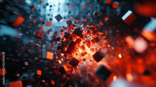 Abstract 3D rendering of chaotic polygonal shapes. Intersecting fragments in futuristic motion., Generative AI