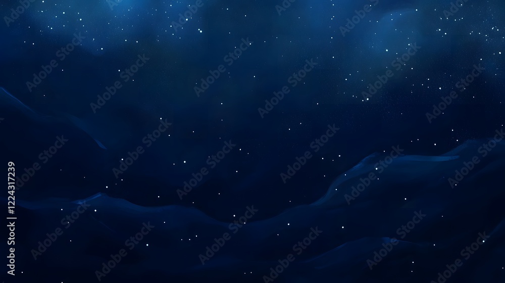 Fototapeta premium Night sky, mountains, snowfall, abstract, background, digital art