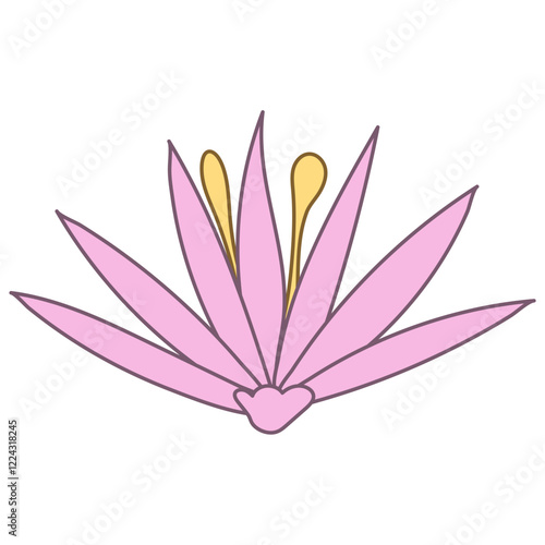 Cute abstract flower with sharp petals of pink color for design. Clip art of simple flower in flat style. Isolated on white background. Element for creating designs, patterns, decor. Baby flower.