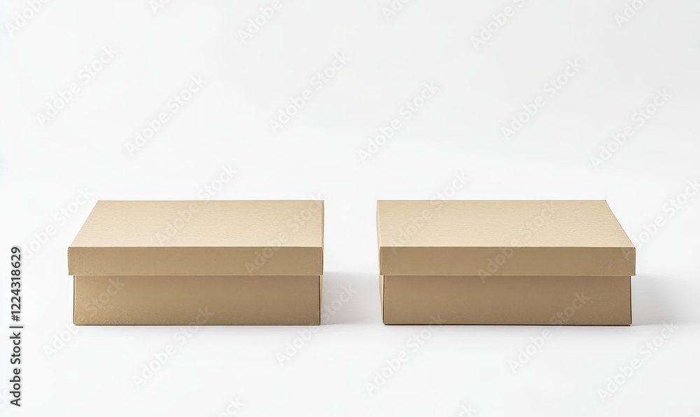 Two closed, light brown cardboard boxes on white background. Two closed, light brown cardboard boxes on white background.