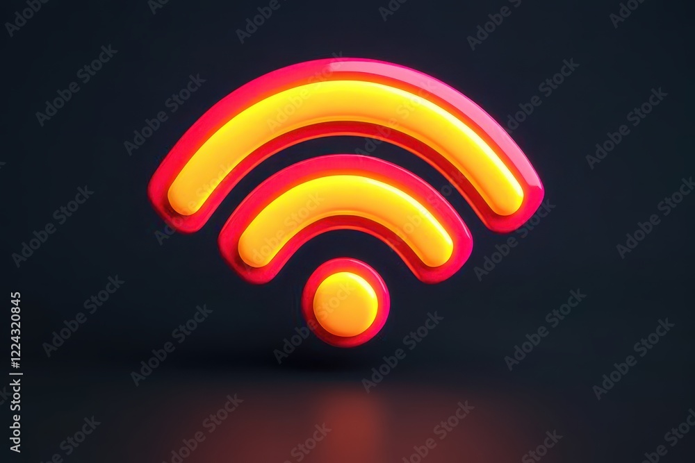 Glowing Neon Wireless Wifi Signal Icon 3D Render Technology Concept Glowing Neon Wireless Wifi Signal Icon 3D Render Technology Concept