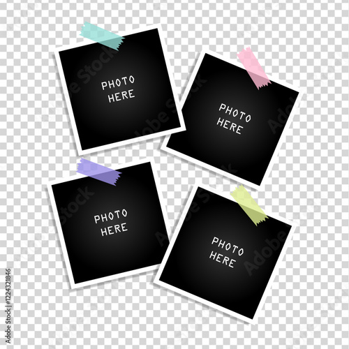Four photo frame sticked by tape collage template design
