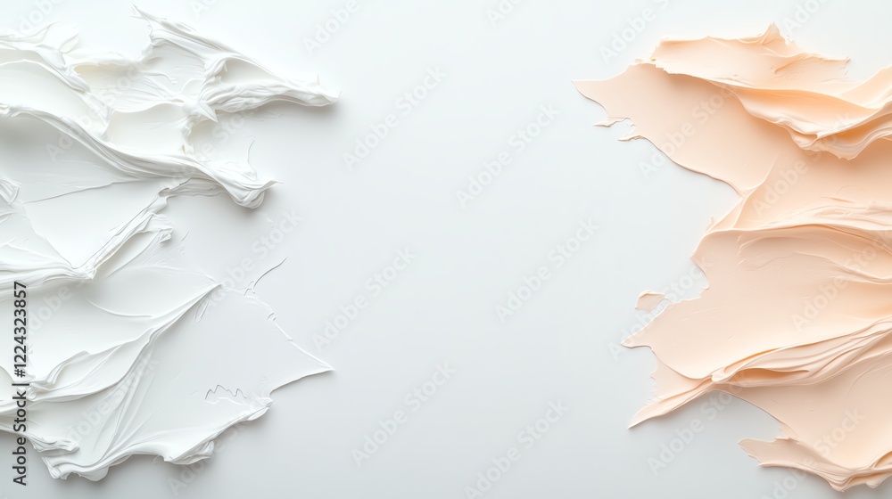 Fototapeta premium A minimalistic image of white and peach textured smudges on a clean background. Ideal for design, beauty, or art concepts.
