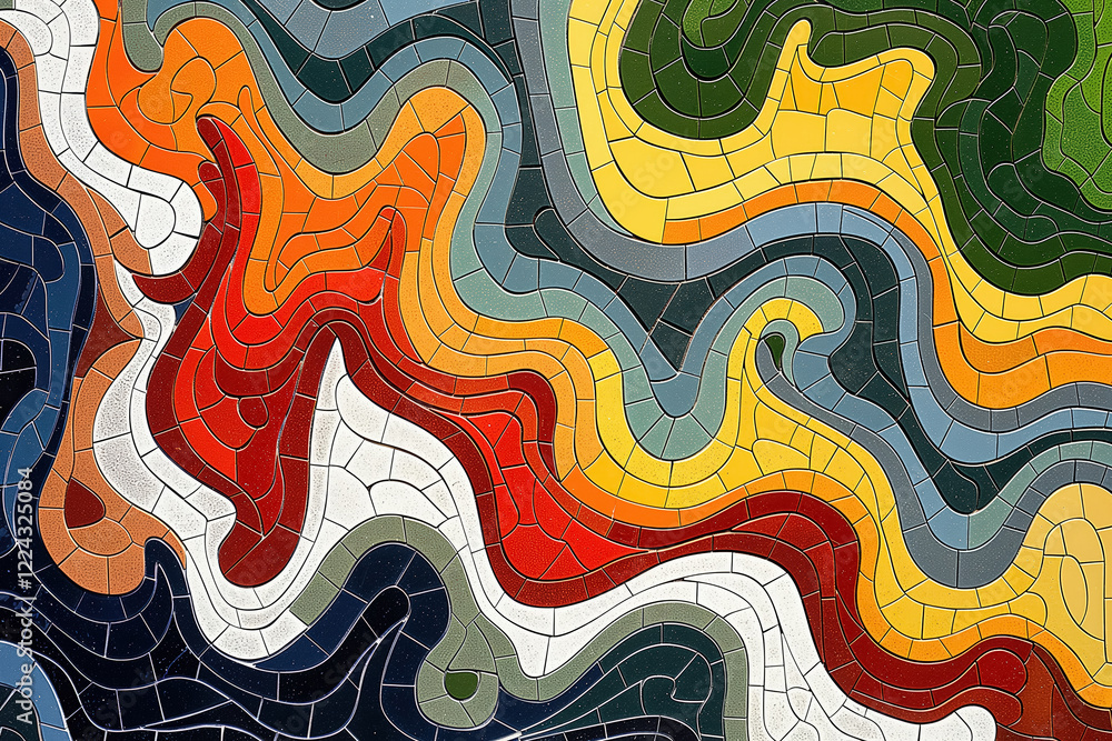Vibrant abstract mosaic pattern with colorful swirling lines and shapes Vibrant abstract mosaic pattern with colorful swirling lines and shapes