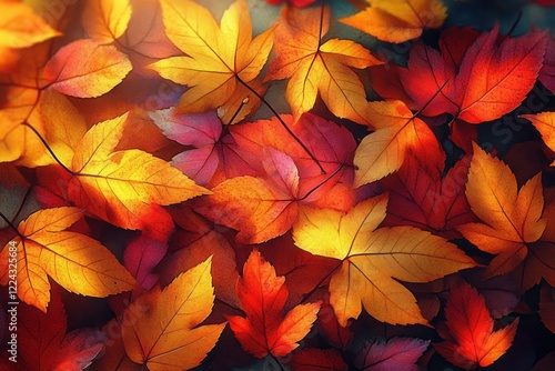 Wallpaper Mural Vivid Autumn Leaves on Forest Ground with Dappled Sunlight Torontodigital.ca