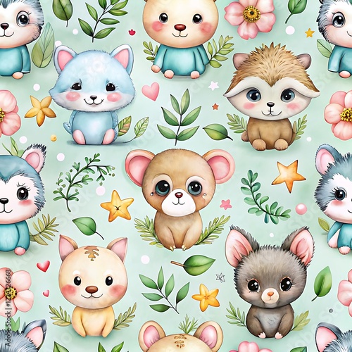 Fototapeta Naklejka Na Ścianę i Meble -  Pattern of animals with a star in the middle. Seamless pattern
