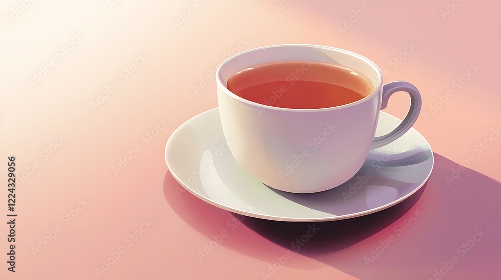Sunlit teacup on saucer, pink surface, morning calm, beverage image Sunlit teacup on saucer, pink surface, morning calm, beverage image