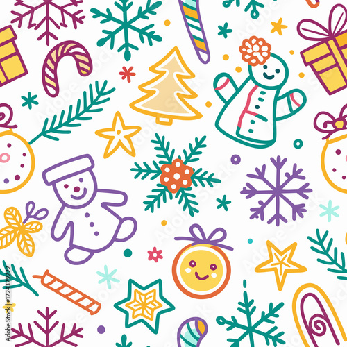Cheerful Christmas doodle pattern.