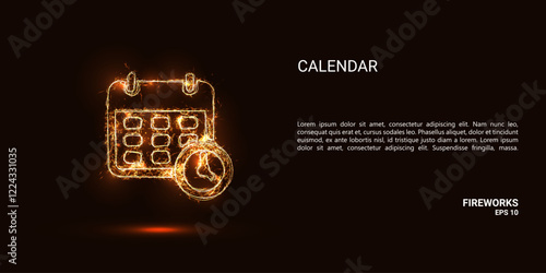 Calendar. A calendar consists of sparks and fire. Festive bright fireworks. Decorative element for celebrations and holidays. Vector illustration.