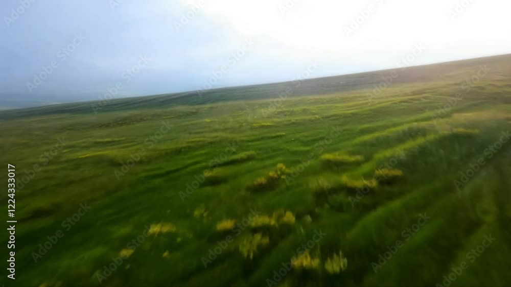 Hyper-Speed Cinematic Flyover Across a Meadow in Timelapse Hyper-Speed Cinematic Flyover Across a Meadow in Timelapse