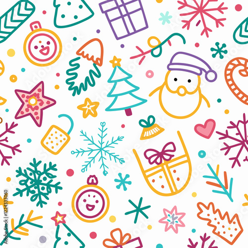 Colorful Christmas doodle pattern. (7)