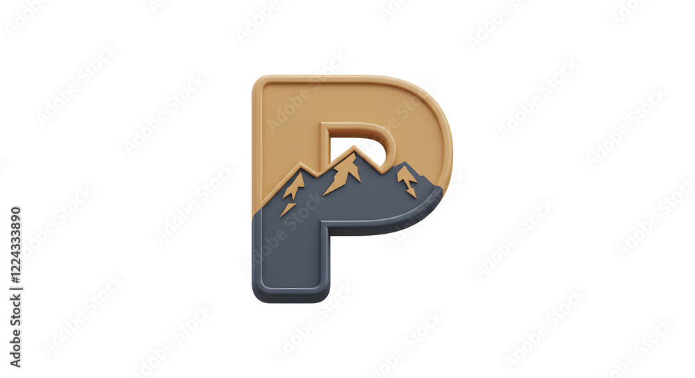 3D Mountain Letter P Design Beige and Gray isolated on white background. Generative AI 3D Mountain Letter P Design Beige and Gray isolated on white background. Generative AI