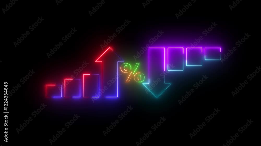 Up and down arrow with start up arrow with percentage. 4k.Quality and cost control concept animation by digital data business graph icon. Up and down arrow with start up arrow with percentage. 4k.Quality and cost control concept animation by digital data business graph icon.