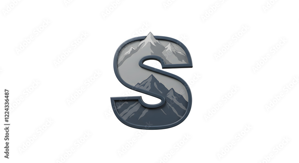 Naklejka premium Mountain Letter S Graphic Design Element isolated on white background. Generative AI