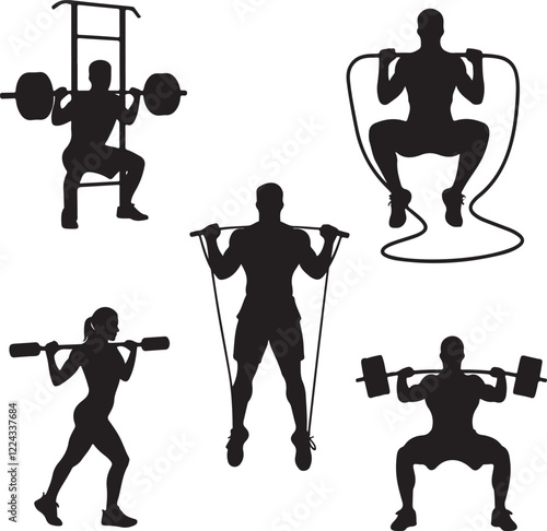 weightlifting silhouette set. Gymnastics, Weight Lifting and Fitness, Weight Lifting Women, Gym Silhouette, art vector silhouettes design