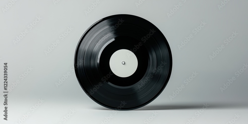 Fototapeta premium Classic black vinyl record on minimalist white background for music lovers and retro design