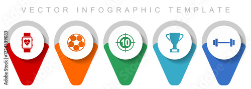 Sport pointer collection, miscellaneous icons such as smartwatch, football, darts, cup and fitness, flat design vector infographic template in eps 10